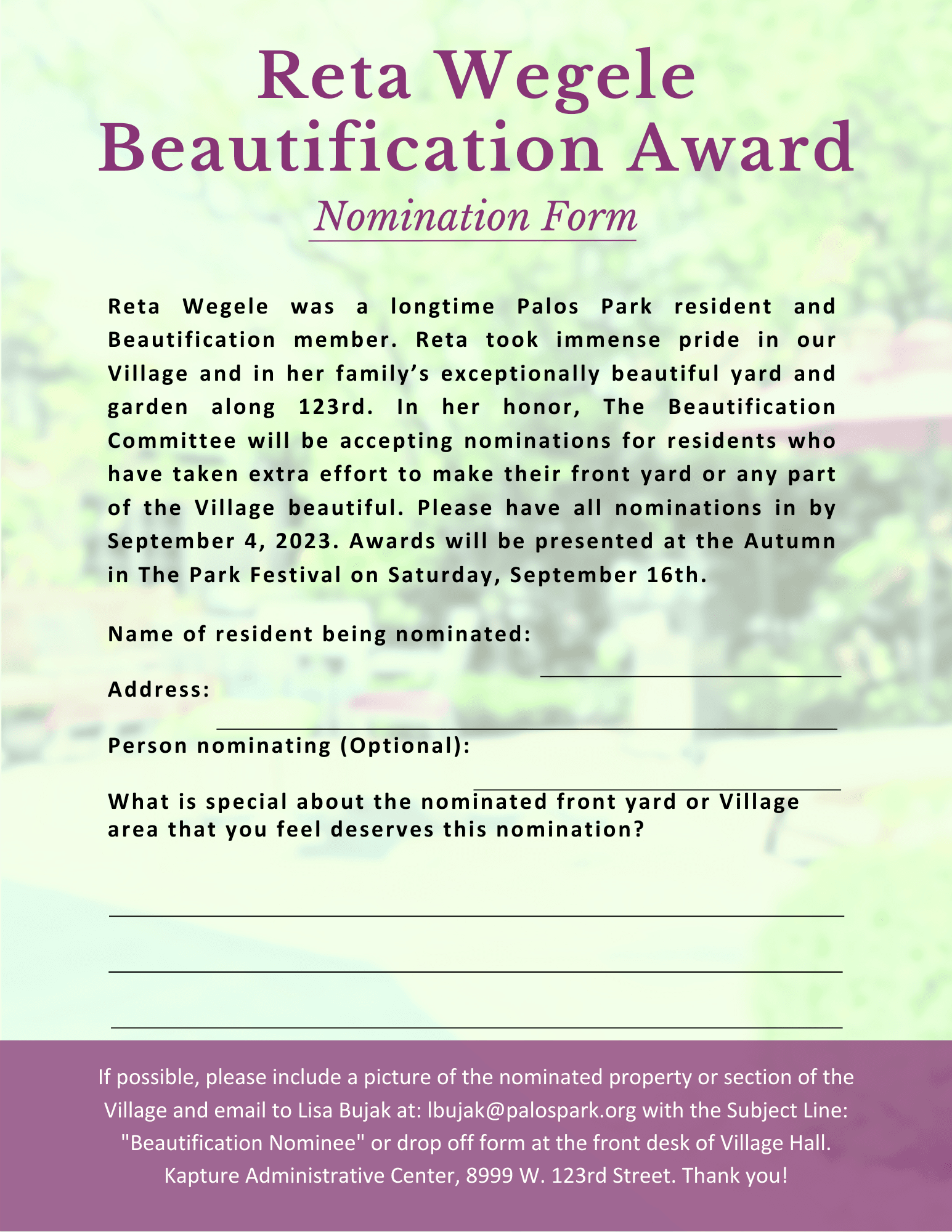 Reta Wegele Beautification Award