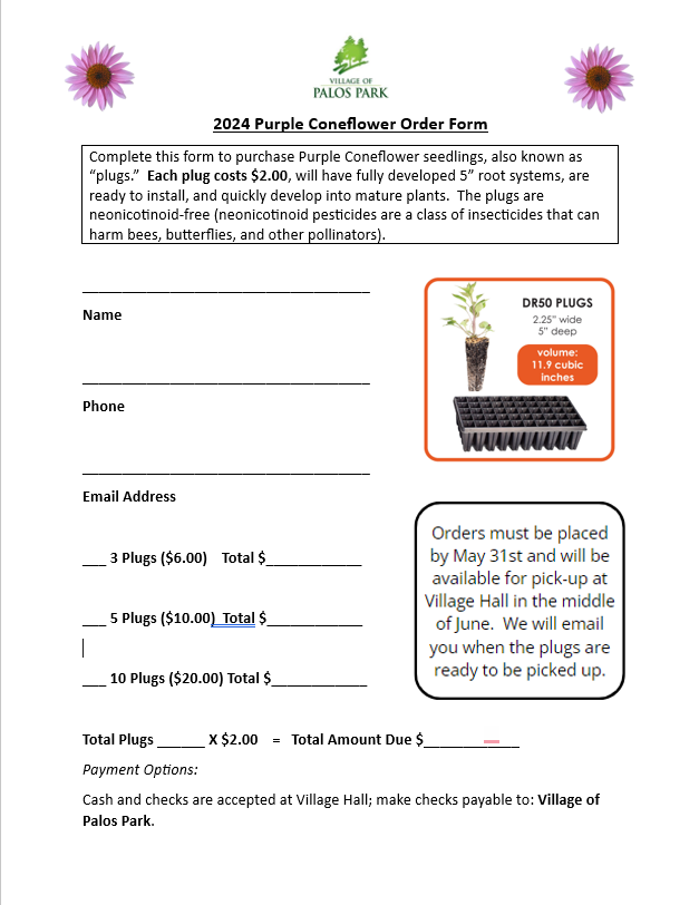 Screenshot of June Pick Up Purple Coneflower Order Form